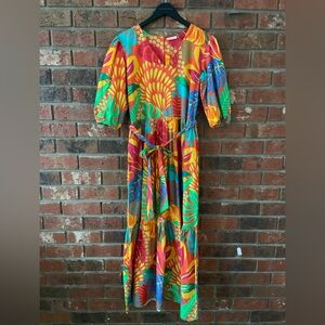 Maude Vivante Molly Vibrant Orange Pink Tropical Colorful Floral Maxi Dress